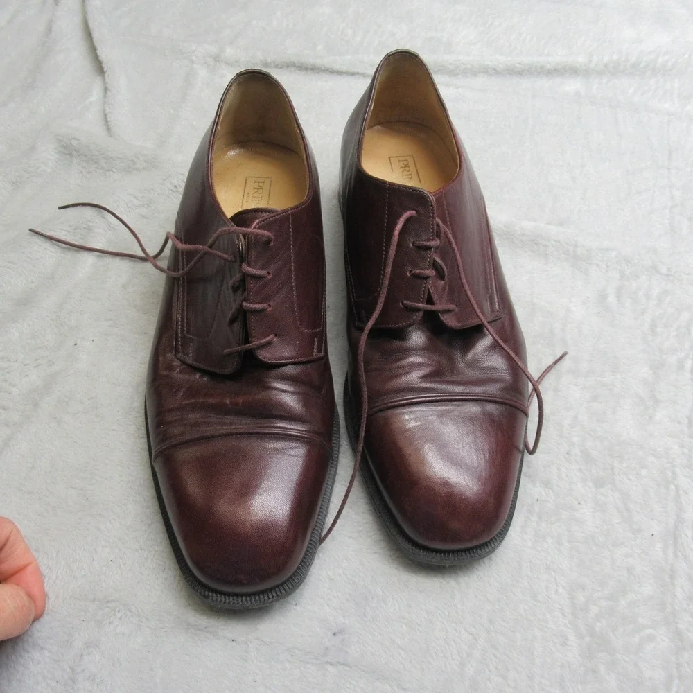 Pincipe Men 10D Dress Shoes Burgundy Leather Cap Toe Oxford Lace-Up Formal Italy